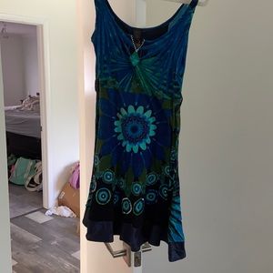 Soft and comfy blue and green beaded dress